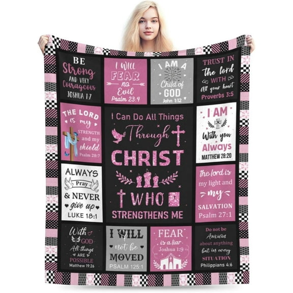 Christian Blanket for Women, Blue Rose Butterfly Ultra Soft Religious Gifts Blankets with Bible Verse and Inspirational Thoughts, Warm Plush Prayers Healing Throw Blankets, 60"x50"