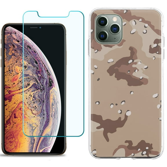 For Apple iPhone 11 Pro Case , Slim-Fit TPU Protective Phone Case with Tempered Glass Screen Protector, by OneToughShield ® - Desert Camo