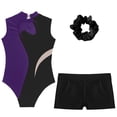 thumbnail image 4 of YONGHS Girls Sparkly Dance Unitards Biketards Gymnastics Leotards with Shorts Hair Tie Purple 16, 4 of 5