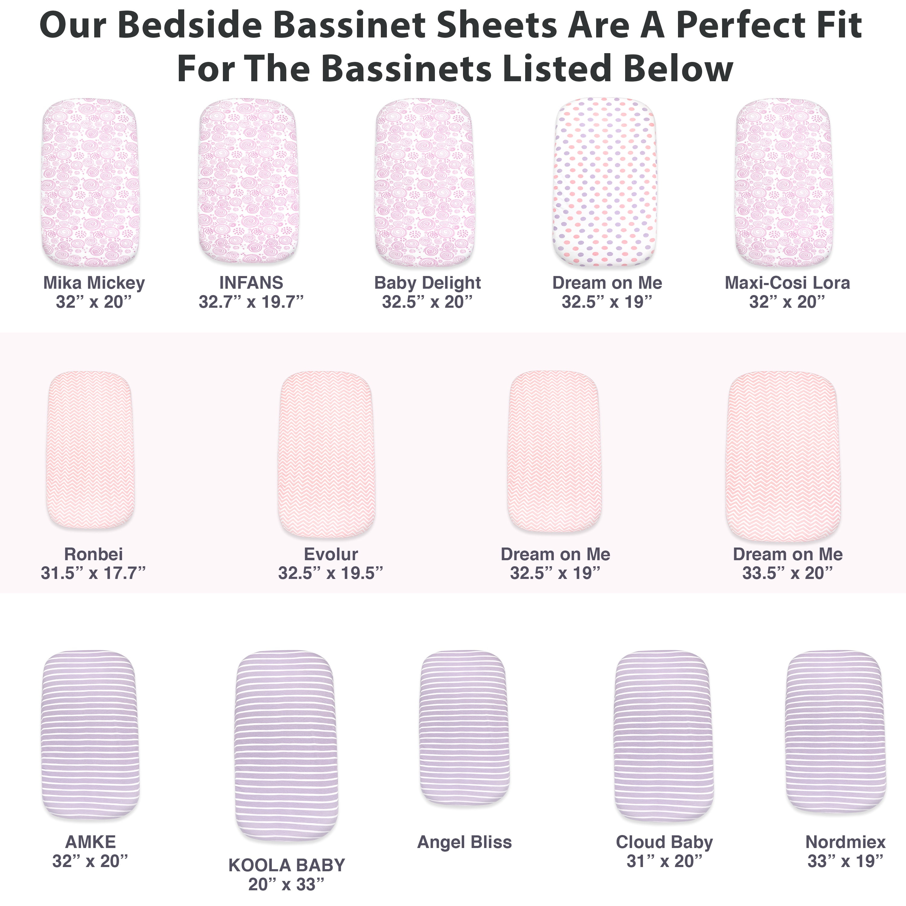 5 Pack Bedside Sleeper Bassinet Fitted Sheets, Organic Cotton, 33x20x4 Inches, Compatible with Pads Size Between 17-21 in Width, 29-33 in Length, and 1.5-4 in Thick