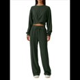 thumbnail image 3 of Conjunto de Chándal de 2 Piezas para Mujer: Sudadera Corta con Parte Delantera y Pantalón Deportivo de Pierna . Conjunto de Estar por Casa. Verde Oliva M, 3 of 8