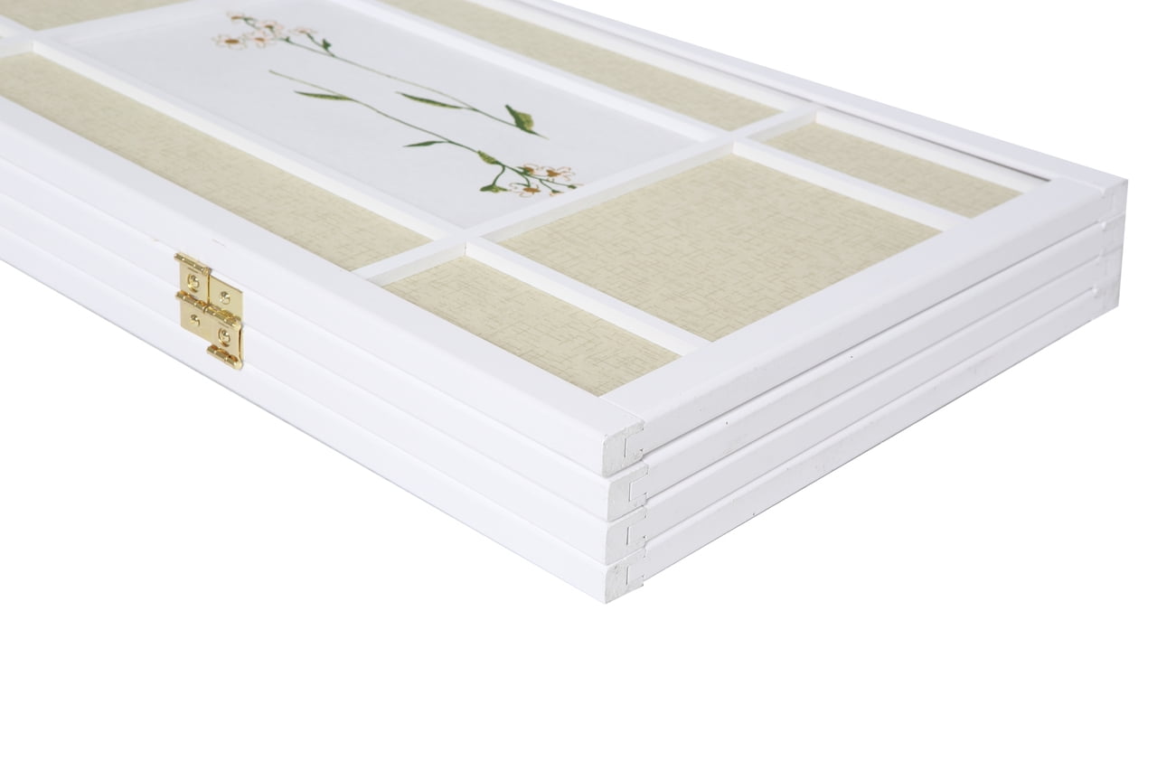 Legacy Decor Floral Accented 3 Panel Room Divider, 71" Tall, White