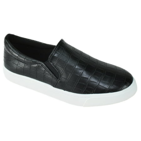 

Soda Flat Women Shoes Slip On Loafers Casual Sneakers Memory Foam REIGN-G White Sole Crocodile Black 6