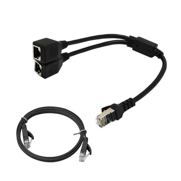 Adaptador Divisor Y, 1 A 2 Puertos Adaptador De Enchufe Interfaz Cable Ethernet 8P8C Extensor Plug LAN Conector De Red Para , Hugo Adaptador divisor