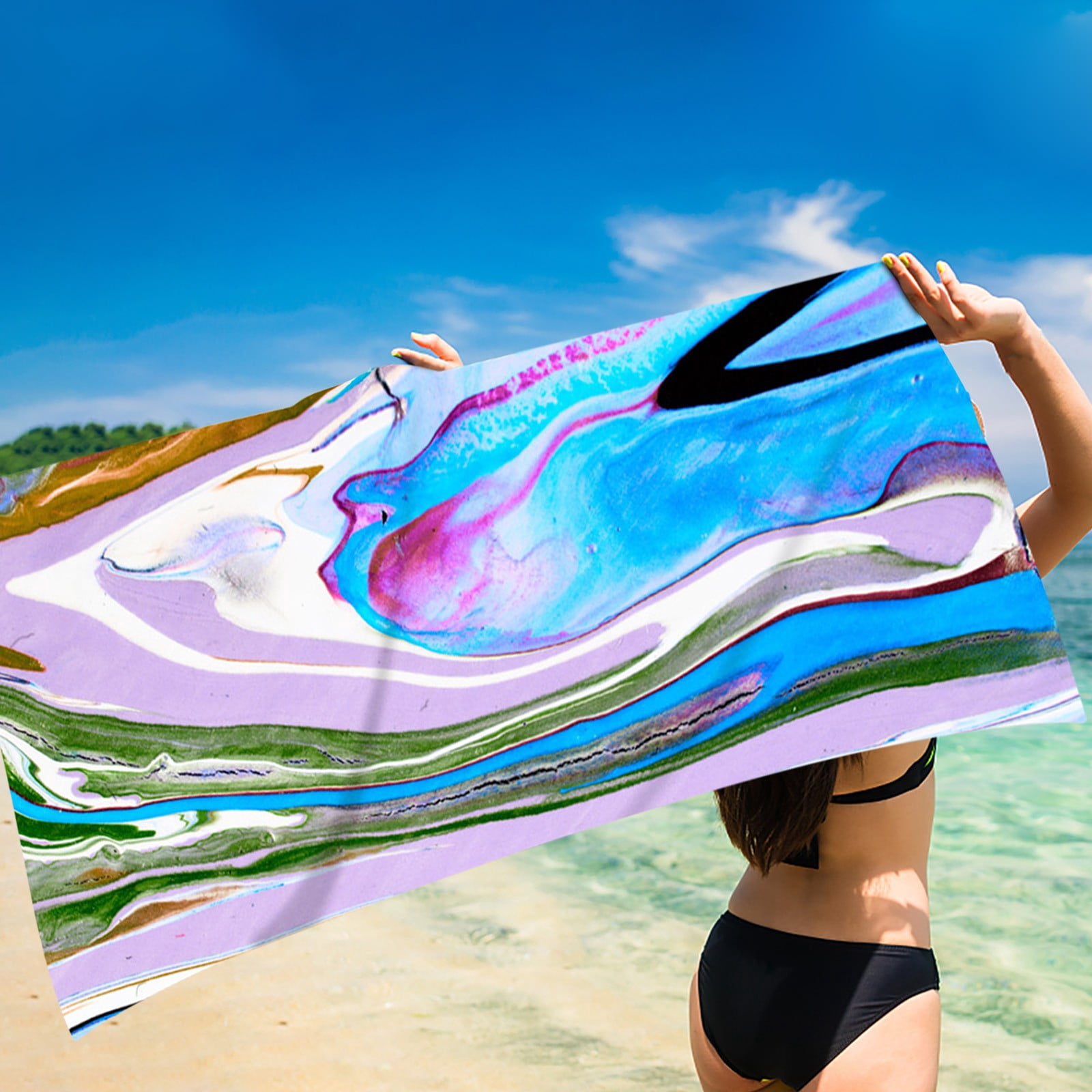 Swim Towel Lightweight Travel Towel, Quick Drying Beach Towels, Cute Beach Stuff Beach Gear for Women Tie Dye Beach Towel Oversized Clearance (75x150cm/30x60in)