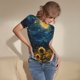 thumbnail image 3 of Balery Oil Starry Sky Sunflower Body de cuello redondo de manga corta para mujer Tops de manga corta Tops básicos-Large, 3 of 7