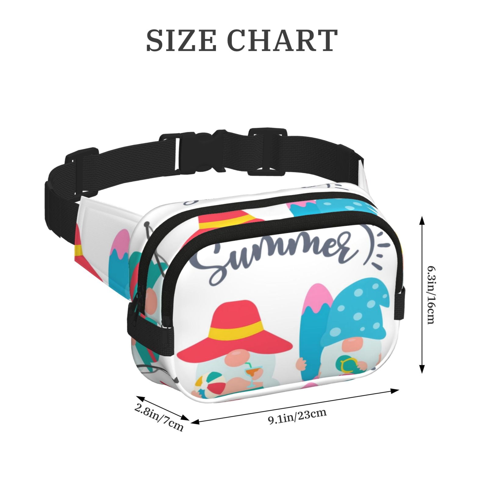 Picia Gnomes Summer Print Square Double-Layer Waist Bag Mini Adjustable Waist Belt Bag Exercise Running Travel Hiking