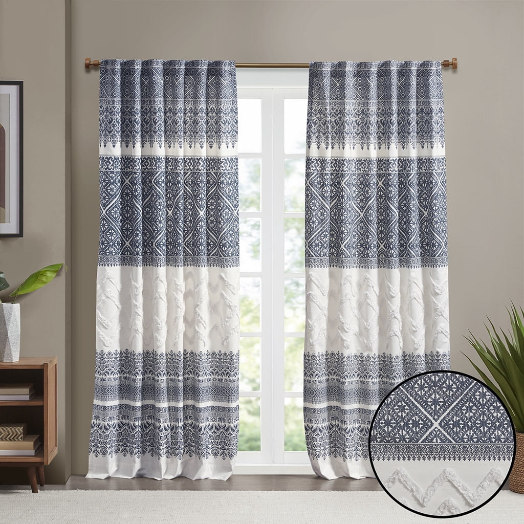 MAYEERTY Cotton Printed Curtain Panel with Chenille detail and Lining(Only 1 Pc Panel)