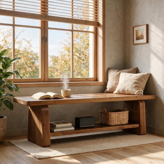 Finmind 63" Entryway Bench with Storage, Solid Wood Shoe Bench, Farmhouse End of Bed Bench for Bedroom, Hallway