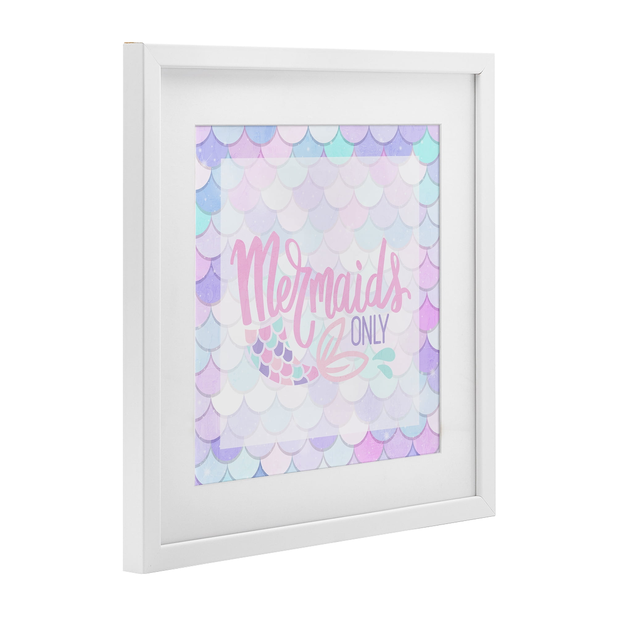 Pastel Mermaids Only White Framed Print Under Glass, design by Kim Allen