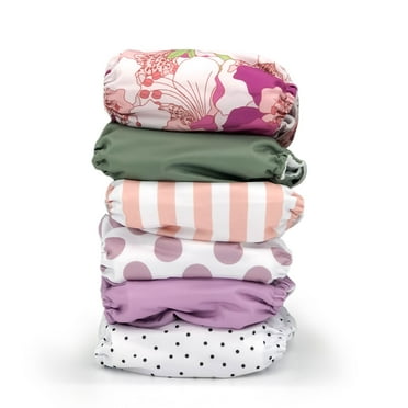 Jolie Fleur Collection, 6 Pack Baby Cloth Diapers 6 Microfiber Diaper Inserts by Bubble Butt Baby