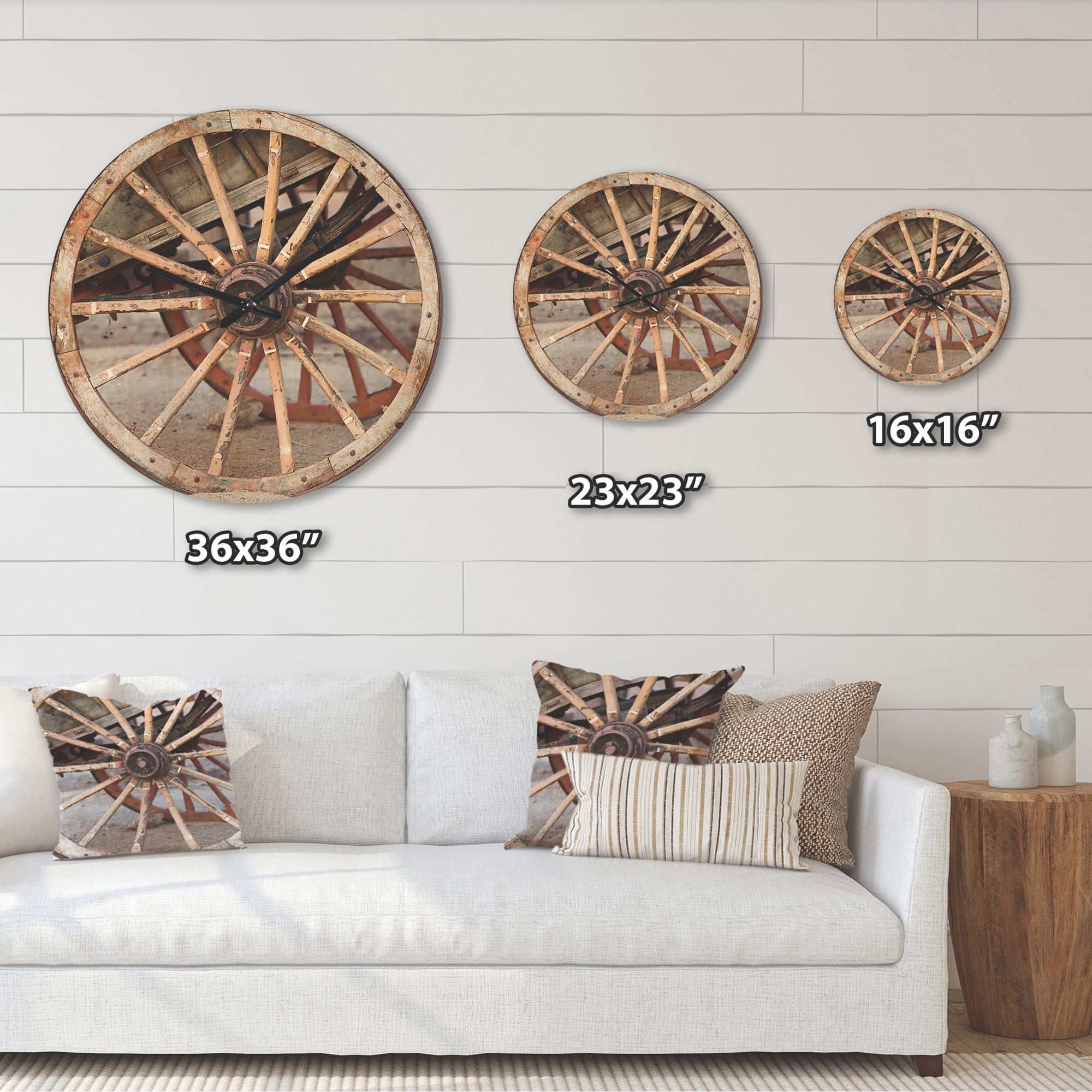 Designart 'Spanish Wooden Country Wagon Wheel ' Farmhouse Wood Wall Clock