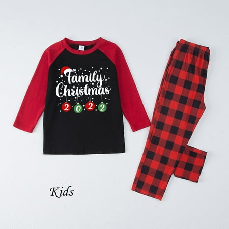 

NEGJ Children Girls Family Christmas Pajamas Check Patchwork Number Letter Printed Loungewear Pajamas Set Parent Child