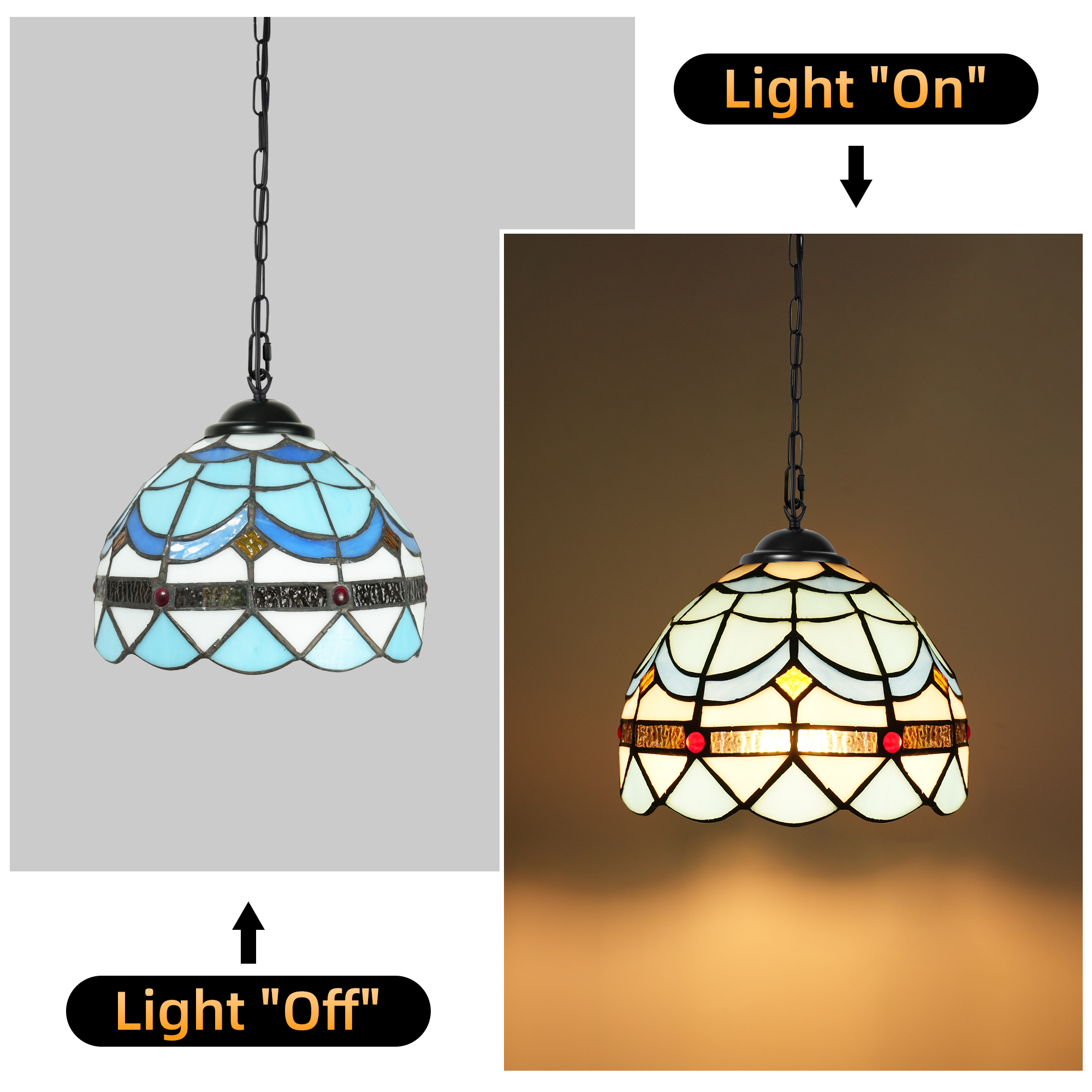 Hlite Tiffany Plug in Pendant Light with Cord,Mini Blue Stained Glass Shade(8.1in),Dimmable Swag Hanging Ceiling Light Fixtures for Loft Staircase,Bulb Not Included