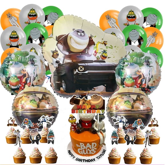 The Bad Guys Party Supplies Balloons Cake Topper Birthday Set Decorations Kit Fans