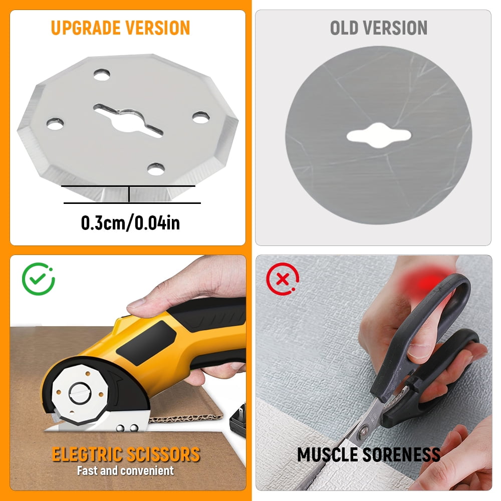 Cordless Electric Scissors,Cardboard Cutter, Rechargeable Cardboard Cutter, 4 Blades, Safety Lock & LED Light, Box Cutter for Carton Carpet Plastic Fabric Leather(Yellow）