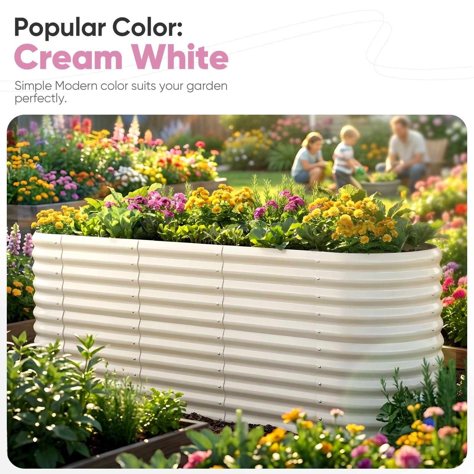 KING BIRD 8x2x3 ft Raised Garden Bed 12 in 1 Galvanized Steel Metal Planter Garden Box Outdoor for Gardening, Vegetables, Flowers, Beige