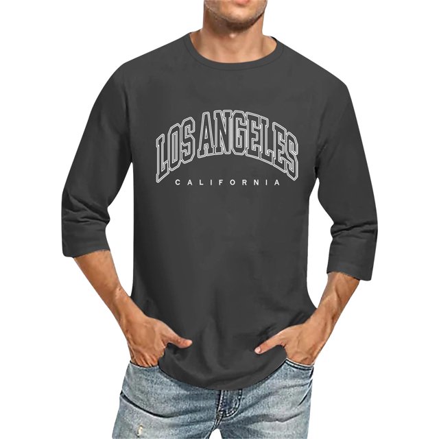 Xdzjlr T-Shirt pour Homme à Manches 3/4 Col Ras du Cou Couleur Dégradée Coupe Ajustée Tee Hauts Mode T-Shirt Homme,m