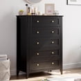 thumbnail image 3 of 2 Pack Modern 5 Drawers Dresser for Bedroom, Tall Wood Chest of Drawers for Clothes, Big Storage Dressers Organizer with Gold Handles & Deep Drawers, Living Room, Closet, Hallway, 3 of 9