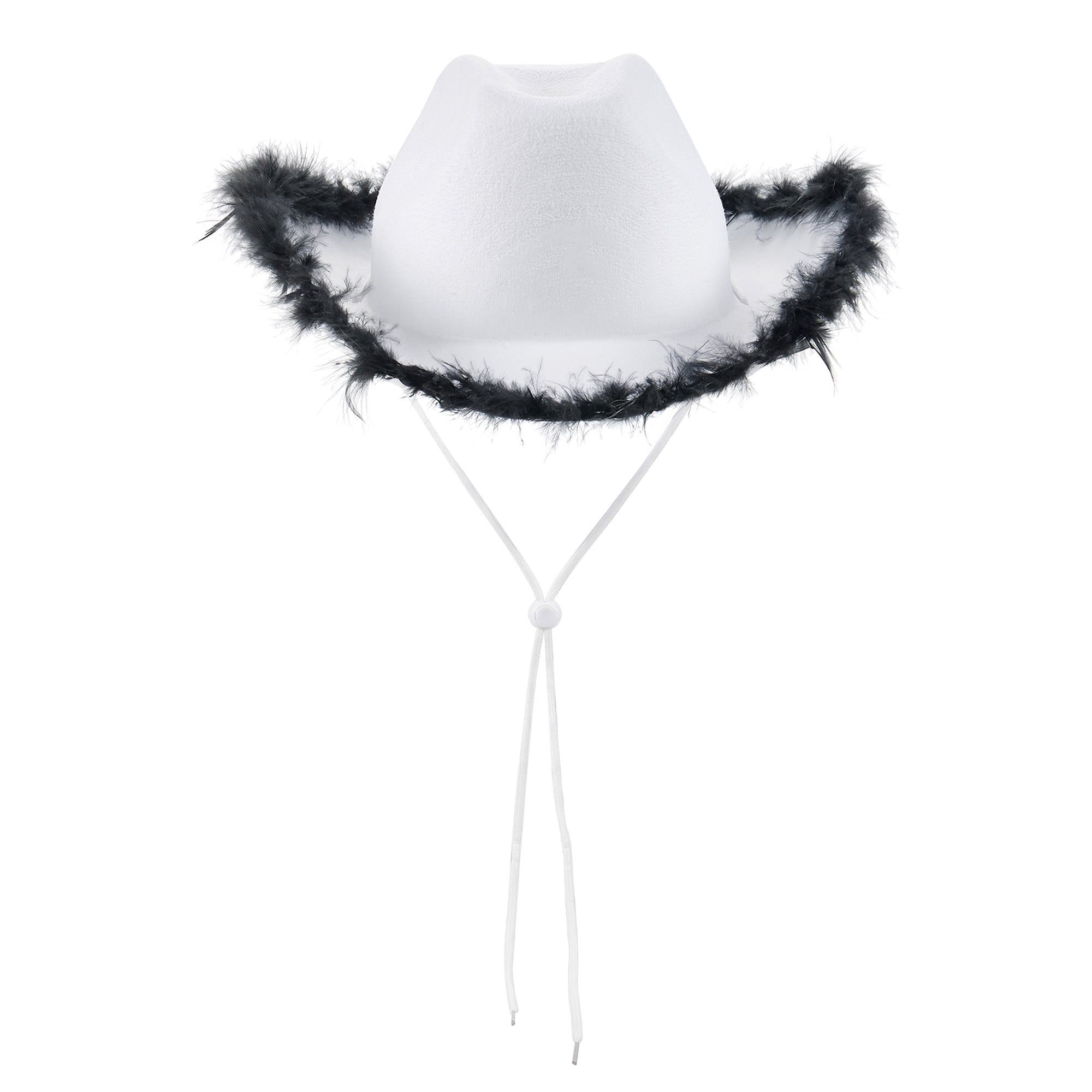 Cowboy Hat with Feathers for Women Men Western Felt Fluffy Wide Brim