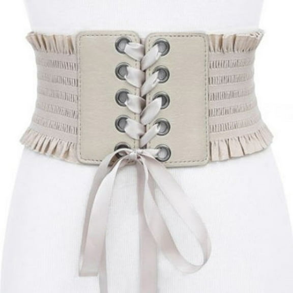 Women Ladies Soft PU Leather Wrap Around Tie Waistband Lace Up Eyelet Corset Belt Cinch Waist Wide Dress Belt