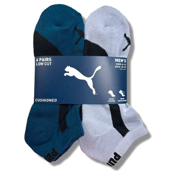 PUMA SOCKS MEN'S - LOW CUT - PIPE 253 - TEAL GREY - LARGE (10-13) PACK 6 XX