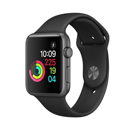 Refurbished Apple Watch 1st Generation 42mm Space Gray Aluminum Case with Black Sport (Best Heart Monitor App For Iphone)