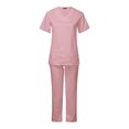 thumbnail image 4 of BiZtdJrK Scrub 2 Piece Outfits for Women Short Sleeve V Neck Scrubs Tops and Pants Sets Stretch Nursing Uniform with Pockets Birthday Gift Pink L, 4 of 8