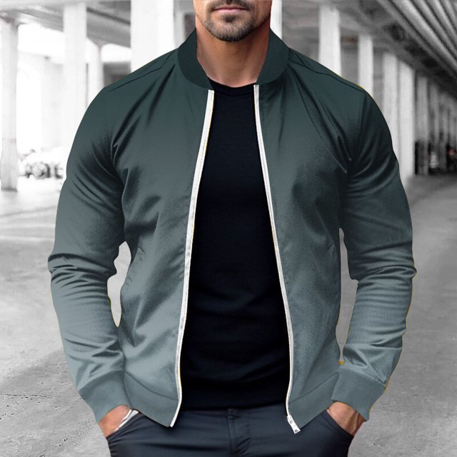 LOVZFMLL Jackets for Men's Fall And Winter Pocket Long Zipper Elastic Christmas Print Short Stand Up Collar Jacket