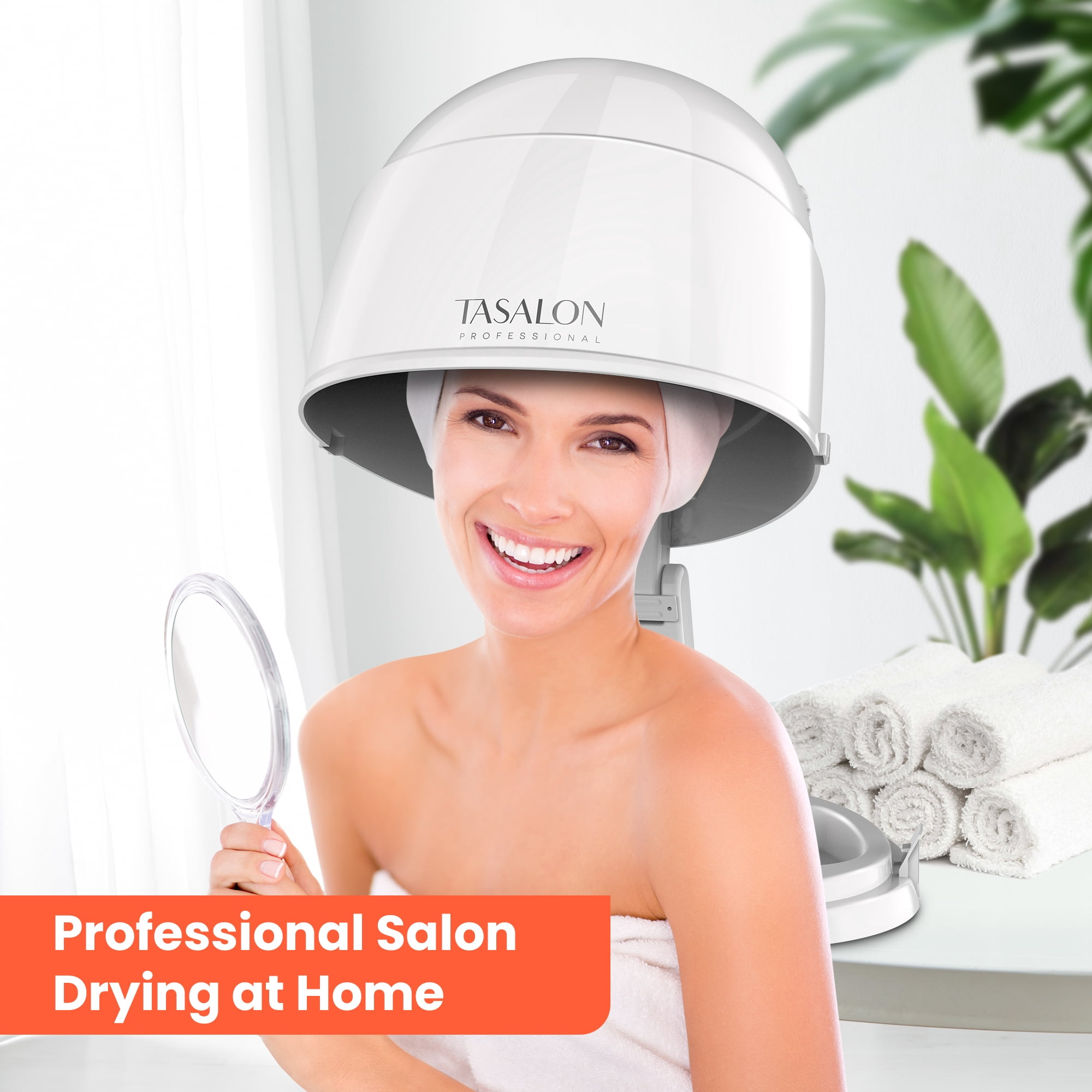 TASALON 1875W Ionic Hooded Hair Dryer with 3 Heat Settings, Professional Sit-Under Dryer for Home & Salon, Portable Ceramic Hair Dryer Bonnet,White