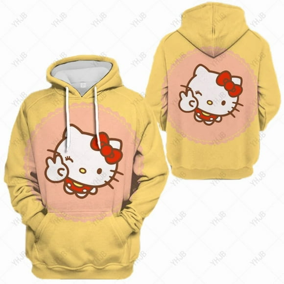 Kawaii Hello Kitty Print Funny Cartoon Hoodies Women Cute Black White Sweatshirt Graphic Harajuku Hoody Women Pullovers 2023 HOEMLIN