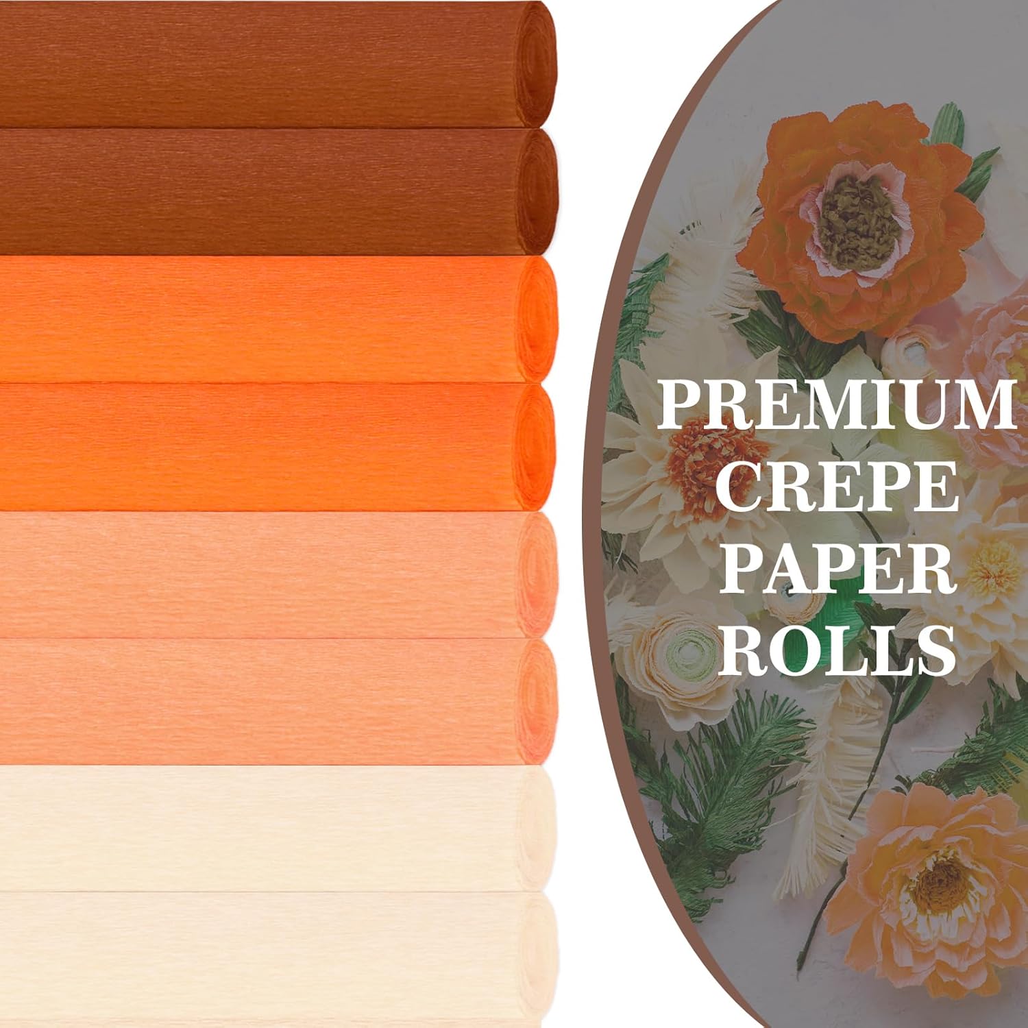 8 Rolls 65.6ft Fall Crepe Paper Streamers 25 x 250cm 4 Colors Party Streamers Fall Brown Orange Theme Crepe Paper Roll Decorative Craft Streamer for DIY Gift Wrapping Crafts Decor