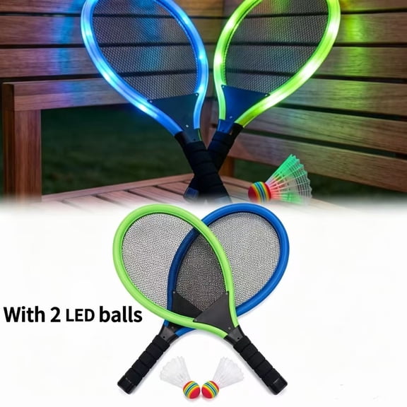 Gaoxin Luminous LED Badminton Racket Set with 2 Rackets and 2 Shuttlecocks for Outdoor Night Play