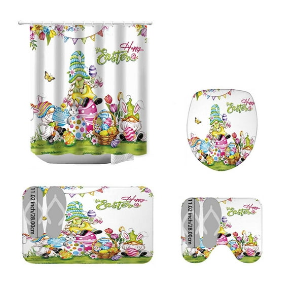 MXTPOV Happy Easter Shower Curtain, Easter Eggs Bunny Pattern Bathroom Sets with Shower Curtain and Rugs, Easter Decorations, Home Decor, Shower Curtain Set