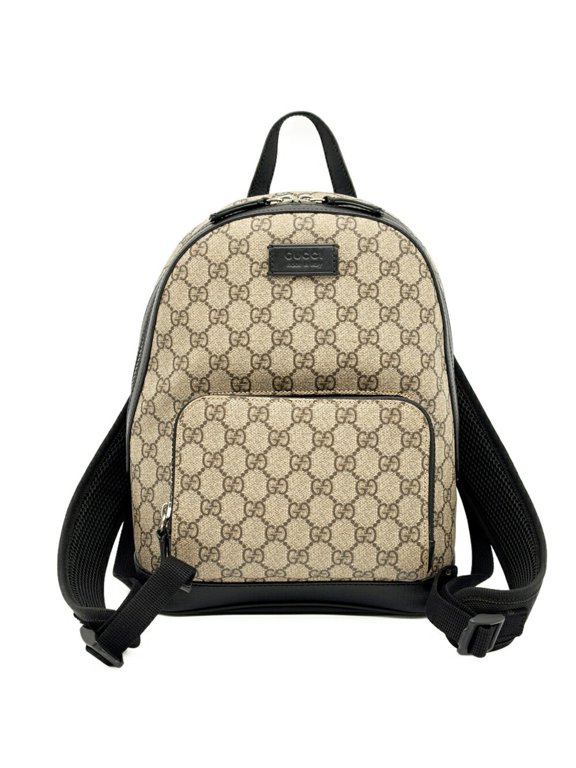 Pre-Owned Gucci GG Supreme Backpack 429020 PVC Leather Beige Black Rucksack Small GUCCI