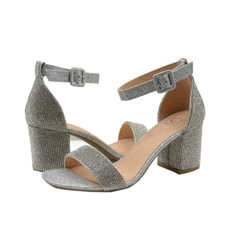 

Delicious Women s Crete Embellished Open Toe Ankle Strap Block Heel