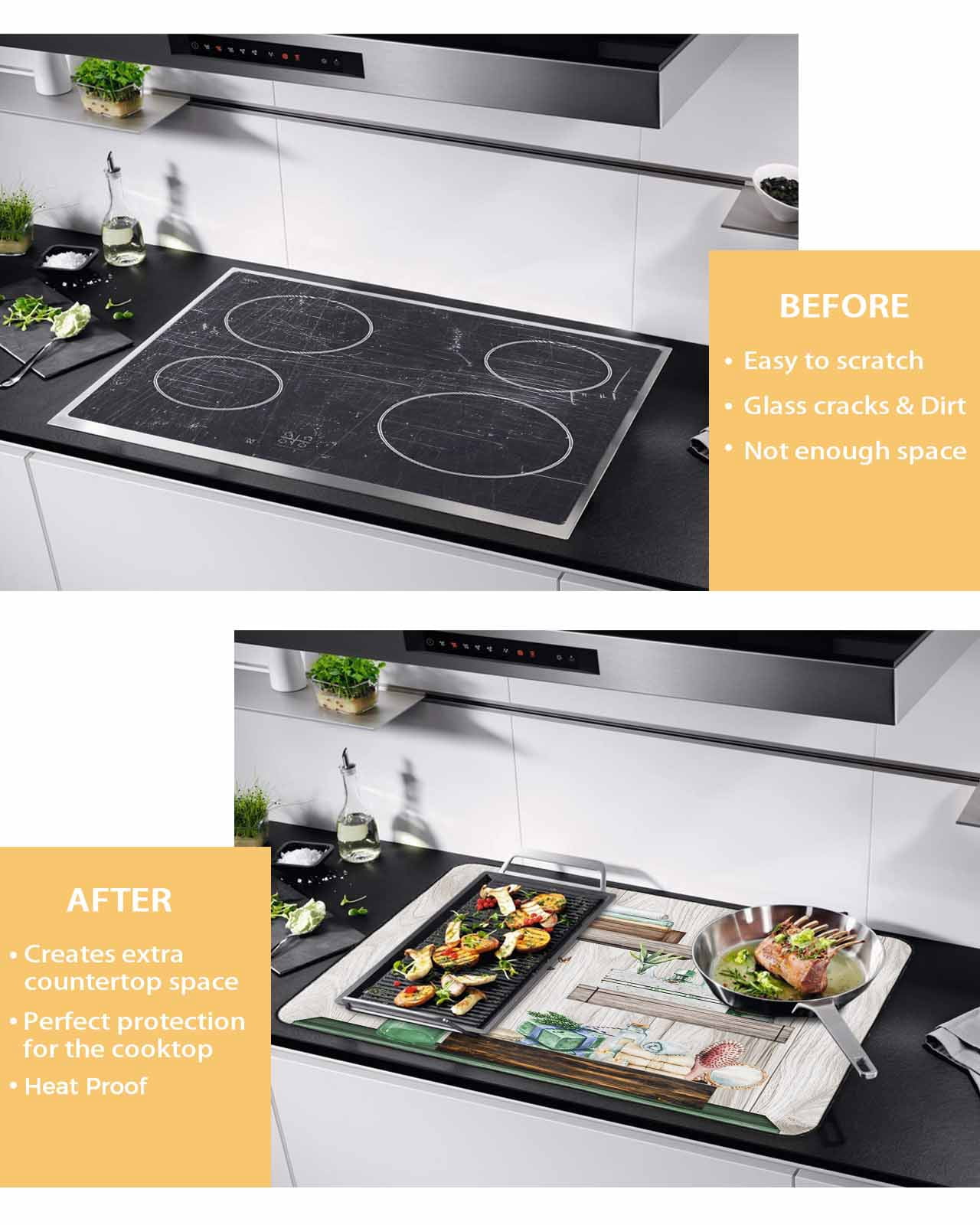 nqOlkjepod Large Induction Cooktop Protector Mat 24"x21", Green Gray Stove Top Covers for Electric Stove, Farmhouse Summer Botanical Wooden Decorative Stove Burner Cover Mats, Glass Top Stove Cover