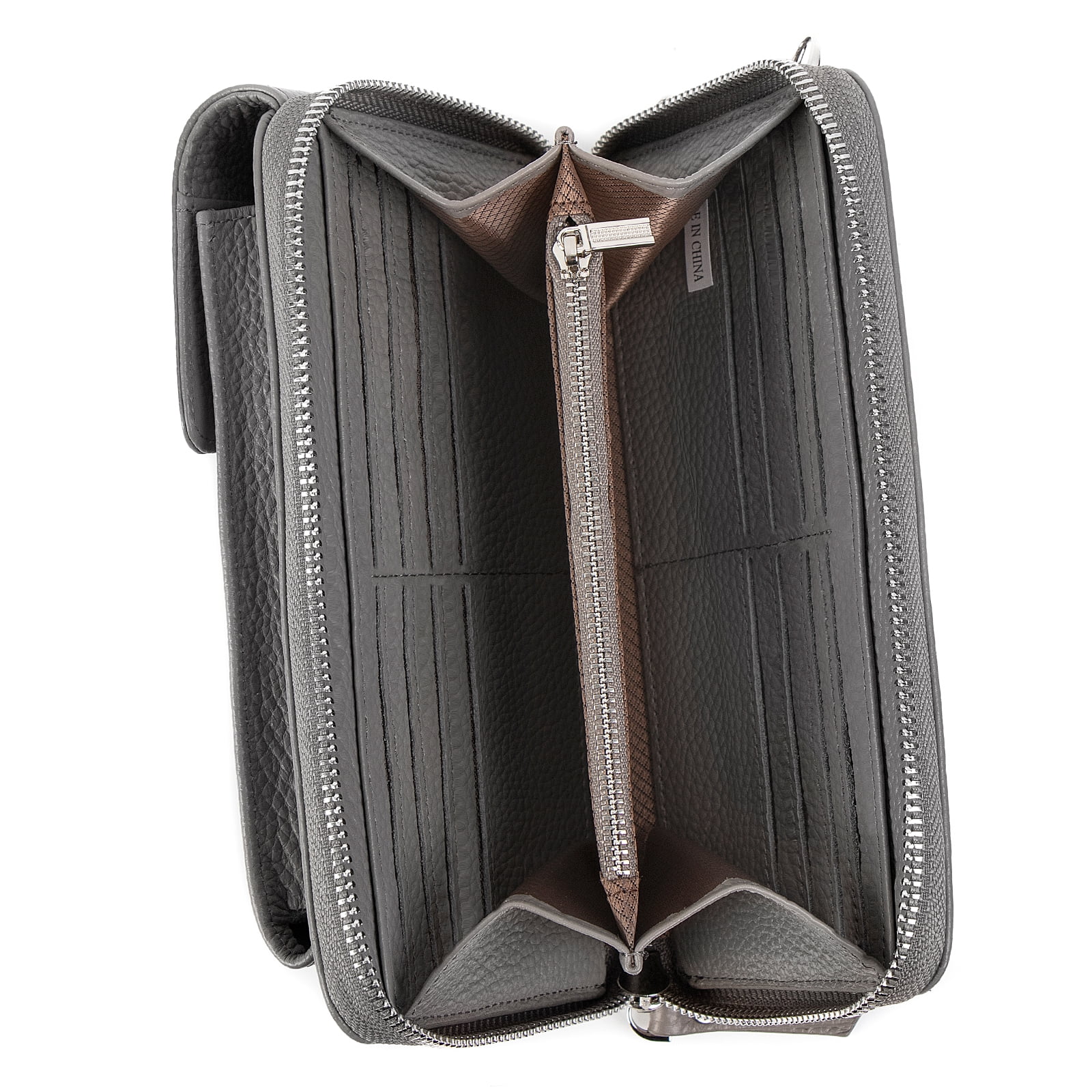Pearl Angeli Women's Leather Mobile Phone Crossbody Cell Phone Bag RFID (Grey)