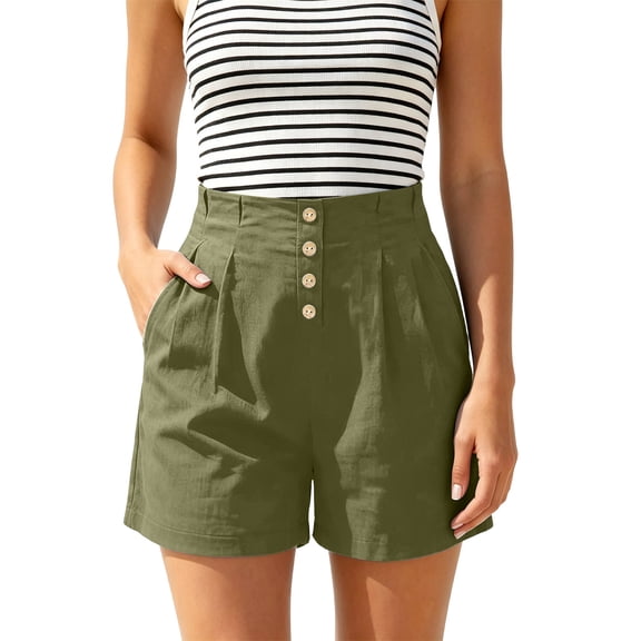 Tqcoqu Women's High Waist Pleated Button Front Shorts,Casual Summer Beach Lounge Shorts with Side Pockets,Army Green Women's S-XXL