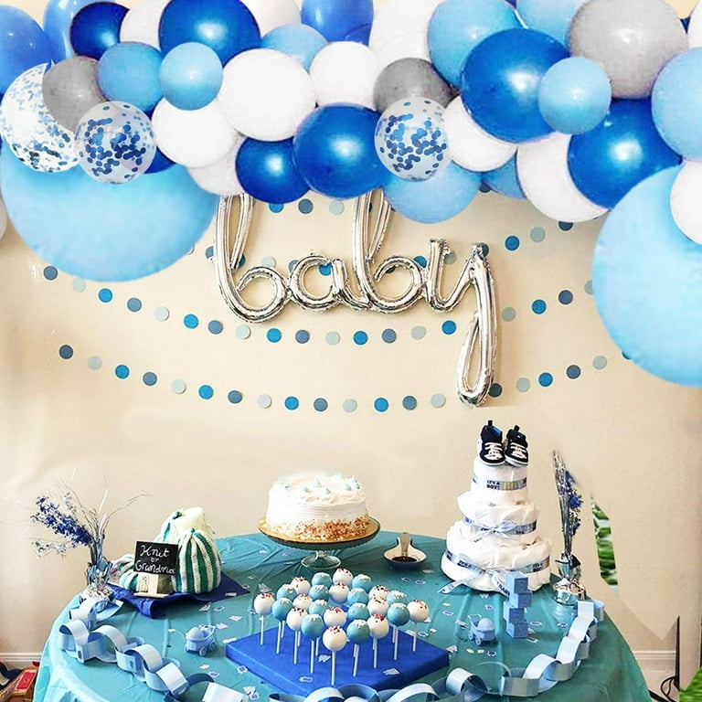 135 Pieces Blue Balloon Garland Arch Kit - White Blue Silver and Blue Confetti Latex Balloons for Baby Shower Wedding Birthday Party Centerpiece
