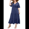 thumbnail image 2 of Vestido Informal de Lunares para Mujer, Talla Grande, de Verano, Corta, Cuello en V, Holgado, Escalonado Azul 4XL, 2 of 9
