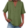 thumbnail image 4 of Gamivast Linen Women's Tops, Tees & Blouses Loose Fit Henley V-Neck Tunic Tops 3/4 Sleeve Summer Tops Button Linen Texture Casual Daily Outfits, 4 of 10
