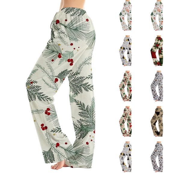 Lumtrix Womens Christmas Pajama Pants Oversized Casual Holly And Berries Graphci Dressy Casual Drawstring Lounge Pants Army Green M