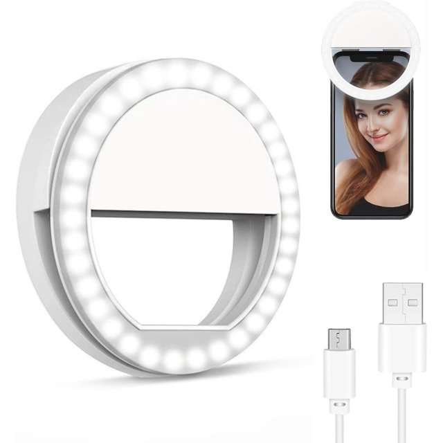 Anillo de luz para selfies, círculo LED, luz de relleno para selfies con clip y burbujas LED, recargable por USB, portátil para teléfonos inteligentes iPhone, computadoras portátiles, fotografías