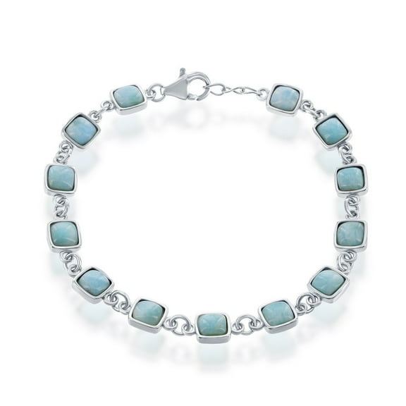 TheJewelryHut Designer Sterling Silver Small Square Larimar Link Bracelet