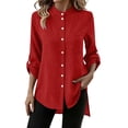 thumbnail image 2 of YanHoo Womens Button Down Shirts Trendy Roll Up Long Sleeve Shirt Loose Dressy Casual Tops Going Out Work Blouses, 2 of 8