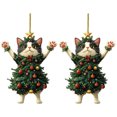 thumbnail image 1 of Injueey Adorno de gato a la moda, 2 piezas, para decoración de árbol de Navidad, decoraciones para árboles de Navidad Kits de decoración para fiestas 2 piezas B, 1 of 6