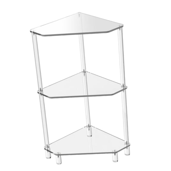 Clear Sturdy Acrylic Corner Shelf Three Tiers Side Table Accessory for Living Room or Bedroom Space Saving Designs