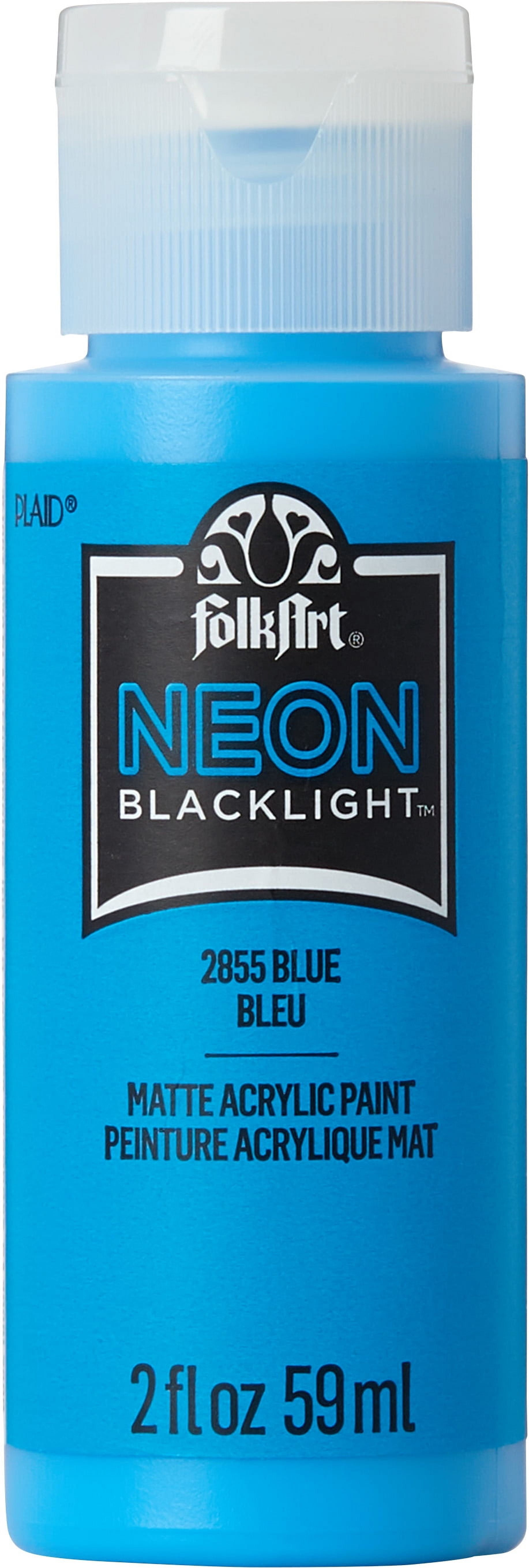 (3 pack) FolkArt Neon Blacklight Acrylic Craft Paint, Matte Finish, Blue, 2 fl oz