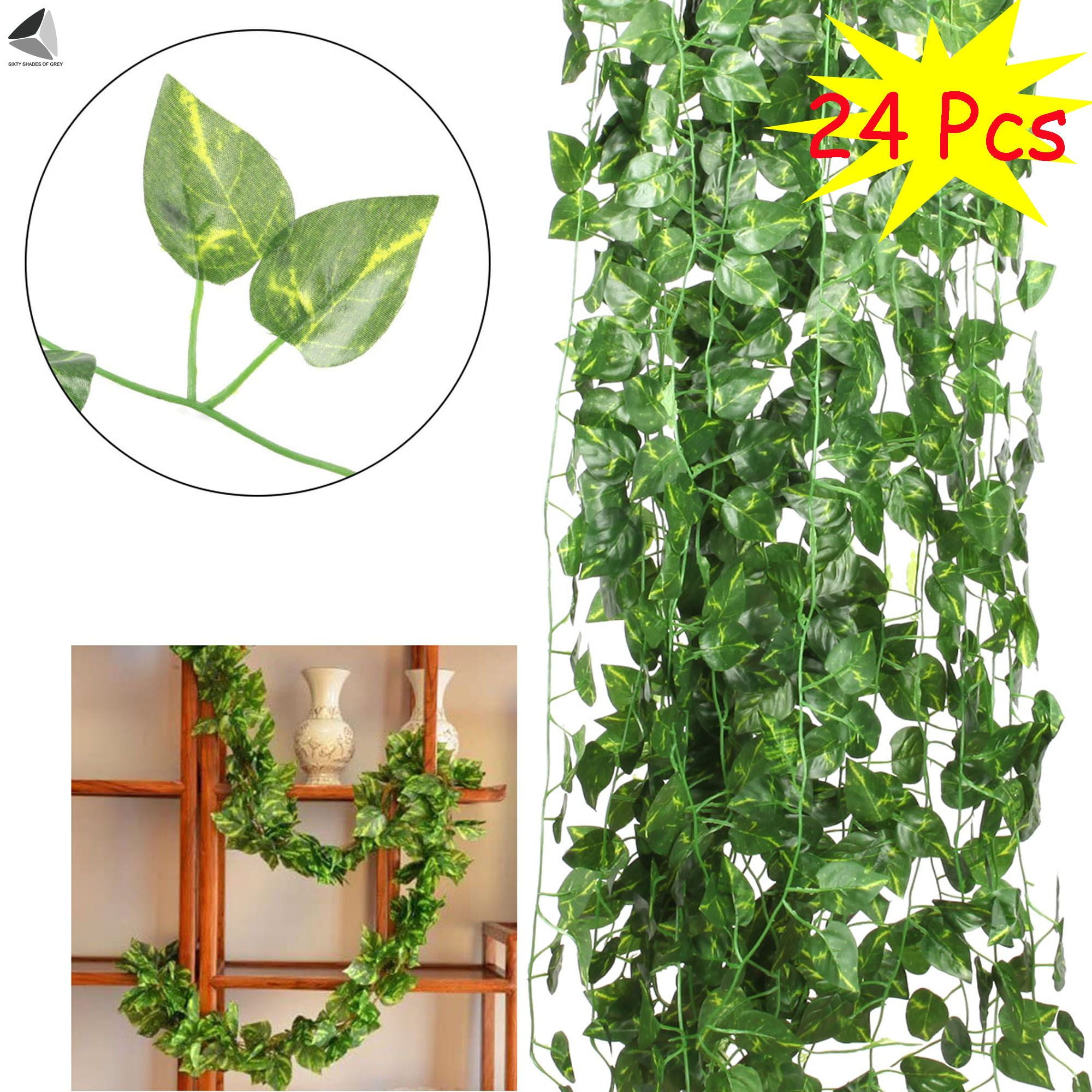 Artificial Vine Plants Hanging Ivy Green Leaves Garden Decoration Garland  Grape Without Pot Fake Greenery Plant Home Accessories Size: without pot,  Color: Eucalyptus grey